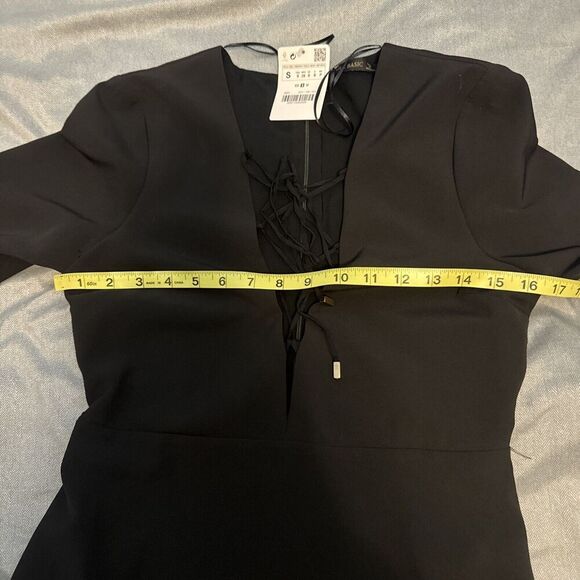 Zara Basic Women’s BLACK Lace Up Front Fit & Flair Dress 3/4 Sleeves Sz S  NWT - Picture 10 of 11
